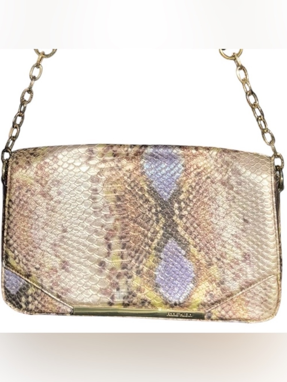 Anne Klein Snakeskin Shoulder Bag with Gold Chain Strap 11x7